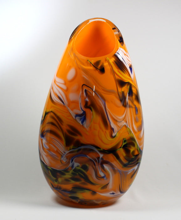 Orange, Dark Blue,Yellow and White Vase