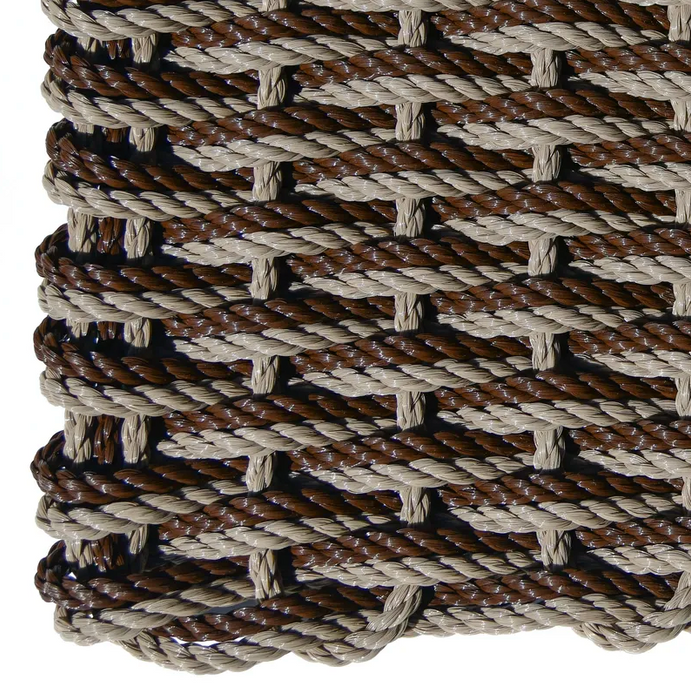 Two Tone Double Weave Rope Mat - Taupe with Espresso Brown
