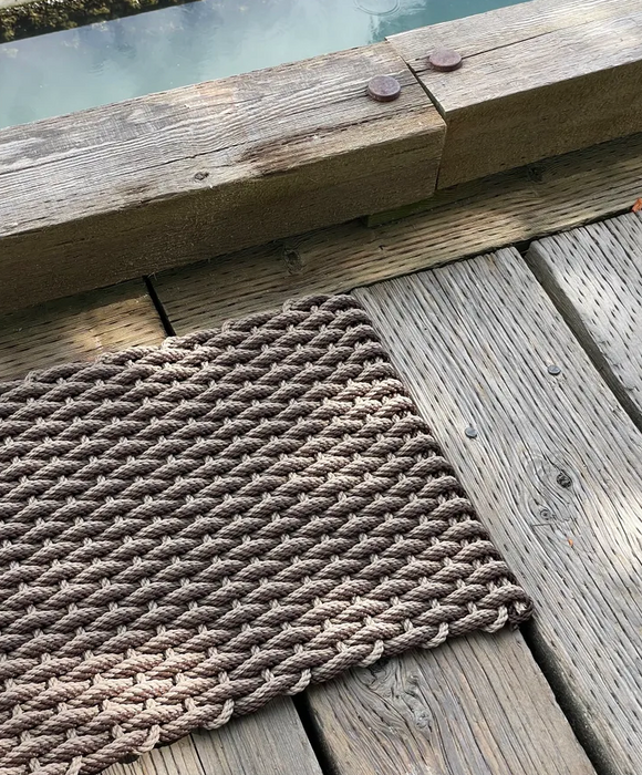 Two Tone Double Weave Rope Mat - Taupe with Espresso Brown