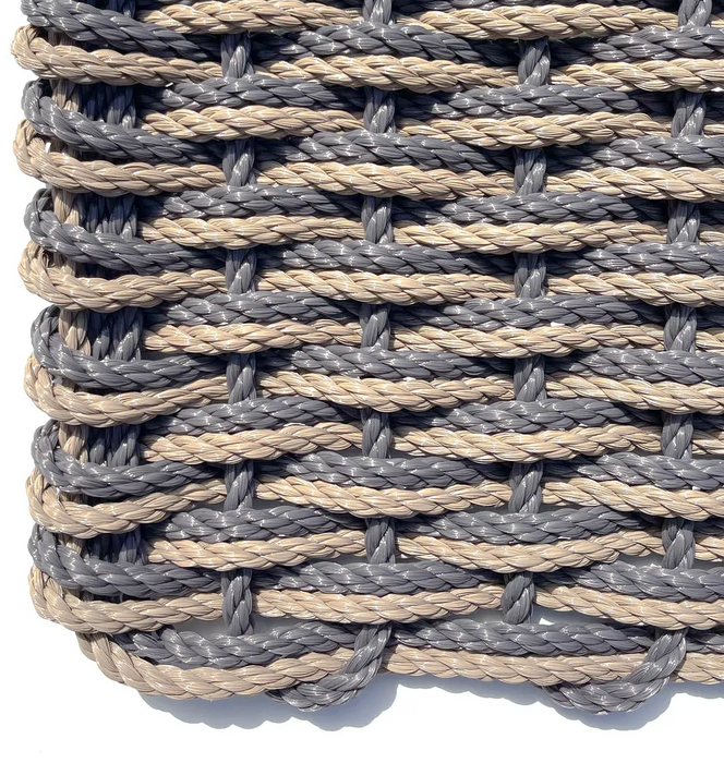 Two Tone Double Weave Rope Mat - Slate Grey with Taupe
